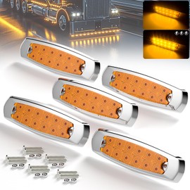 BJZ Trailer Marker LED Lights Amber 12LED Side Marker Clearance Front Rear Turn Signal Indicator Light 6'' 12V Flash Strobe Constant Marker Light Waterproof for Trailer Truck Van Pickup ATV RV, 5Pcs