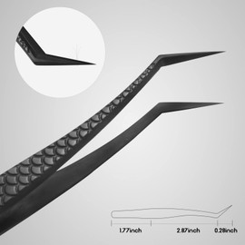 FEITA Pinzas Para Extensiones De Pestañas Con Agarre De Diamante, Pinzas De Precisión Para Pestañas, Acero Japonés, Herramientas De Aplicación De Pestañas Postizas, 1 Unidad Punta En Ángulo Negro