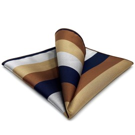 S&W SHLAX&WING Men's Striped Pocket Square, Business Gift, Blue Brown, multicolor