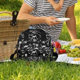 Funny Sugar Skull Dance Insulated Lunch Bag for Women Girl Lunch Box with Shoulder Strap Tote Bag Reusable Large Capacity Thermal Cooler Meal Prep Bag for School Work Travel Picnic