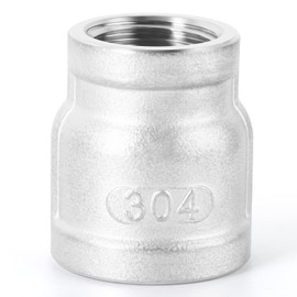 ERGAOBOY 1 Piece 304 Stainless Steel Pipe Fittings, 3/8 Inch x 1/2 Inch BSP Reducing Coupling with Female Thread, Pipe Fitting