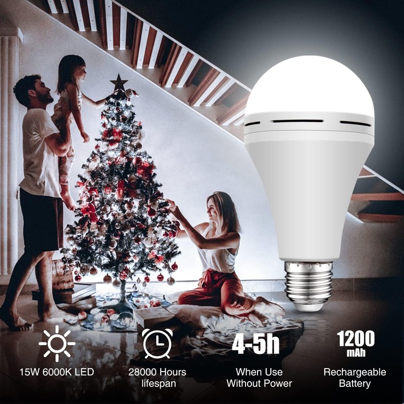 Neporal 4 Pack Emergency-Rechargeable-Light-Bulb, Stay Lights Up When Power Failure,