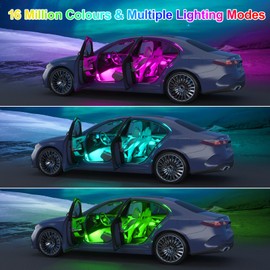 YiLaie Car Interior Lighting LED with App Control and 16 Million Colours, Music Mode, Colour Memory, Car Accessories, Interior Decoration, Gifts for Men and Women, DC 5 V