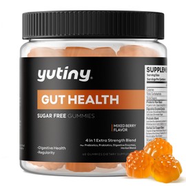 Yutiny Prebiotics Probiotics & Digestive Enzymes Gummies, Gut Health Supplement with Herbal Blend for Women & Men, Bloating Relief and Immune Support, 60 Count
