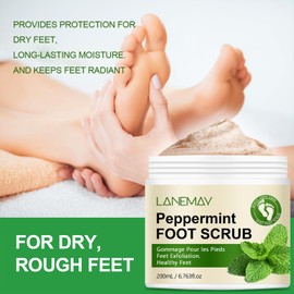 LANEMAY Peppermint Foot Scrub – Natural Exfoliating Cream for Dry, Cracked Feet | Soothes Tired Feet, Removes Dead Skin | Mint & Pumice Formula | 200ml