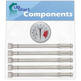 UpStart Components BBQ Grill Thermometer Heat Indicator & Tube Burner Replacement Parts for Nex 720-0709C - Compatible Barbeque Temperature Gauge Thermostat & Stainless Steel Pipe Burners