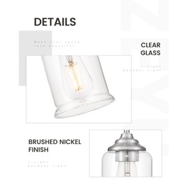 zeyu 2 Pack Modern Pendant Light Fixture, Brushed Nickel Hanging Light with Clear Glass for Kitchen Island Dining Room Bedroom Hallway Foyer, ZSL104MIL-2 BN