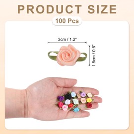 sourcing map 100pcs Apricot Ribbon Roses 5/8" x1-3/16 Mini Roses for Crafts Little Satin Bows Roses Artificial Flowers