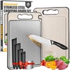 Pure Stainless Steel Cutting Board with Safety Kit | Non-Toxic Scratch Resistant Chopping Boards for Kitchen | Dual Sided Metal & Wheat Straw with Knife Guards & Sharpener, Finger Guard, Juice Groove