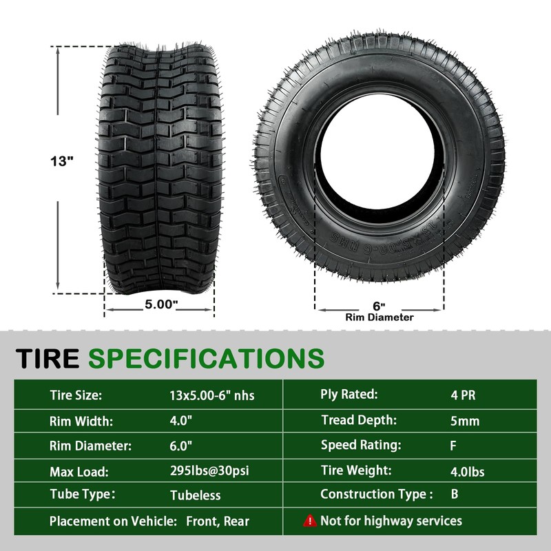TRIPOWER 13x5.00-6 Lawn Mower Tires - 13x5.00-6 Tire for Tiller