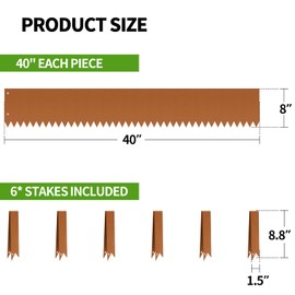 HONYTA Metal Landscape Edging Galvanized Steel Landscape Edging 40" L x 8" H with Black Powder Coating, Hammer-in Metal Border Separator Strips with 6 Clips Edge for Lawn Yard (20Ft)