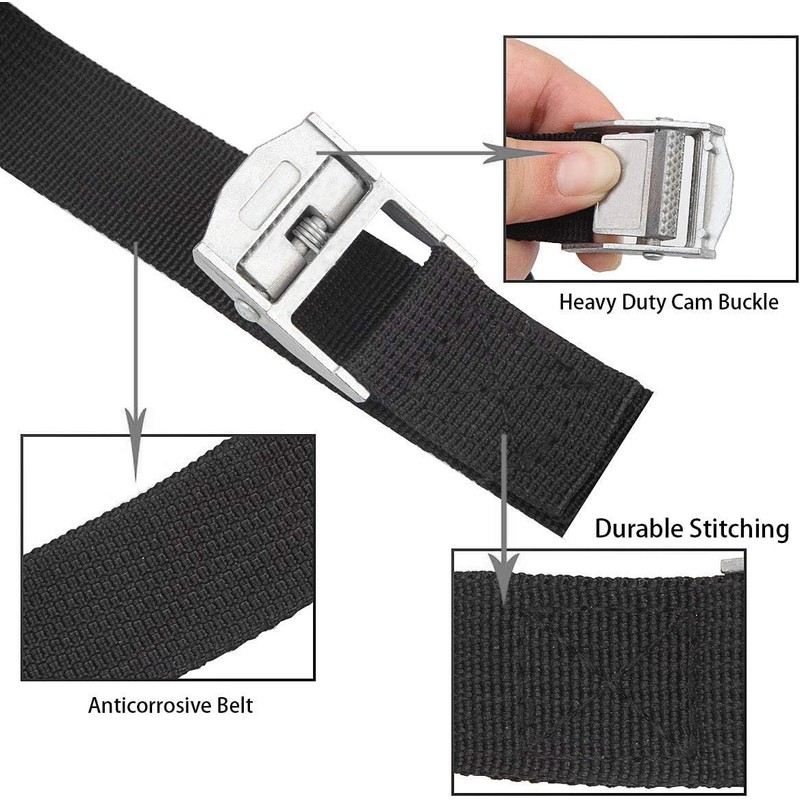 4PCS Heavy Duty Tie Down Straps, 2.5cm x 2M Adjustable