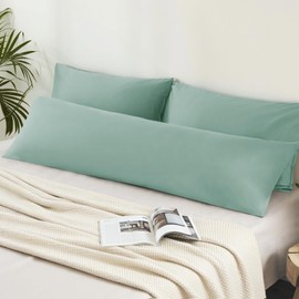 Aisbo Cushion Cover 40 x 145 cm, Set of 2 - Side Sleeper Pillow Cover 40 x 145 cm Sage Green with Zip Made of Microfibre Soft, Pillowcase 145 x 40 cm for Side Sleeper Pillow