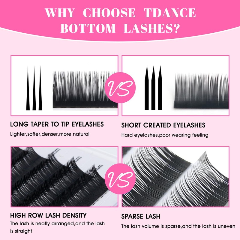TDANCE Bottom Lash Extension 0.03/0.05/0.07mm Thickness Bottom Eyelashes Lower Lash