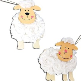 2 x Wooden Fluffy Sheep Easter Egg Hunt Bonnet Craft Hanging Decoration Accessories
