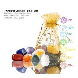 DOJA Barcelona | Chakra Stones ​​Pocket | Medium | 7 Gemstones Crystals Healing Stones: Rose Quartz, Amethyst, Sodalite, Green Quartz, Calcite, Carnelian, Red Jasper | Spiritual Gifts