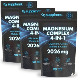 Supplmnt. Magnesium Glycinate 4-in-1 Complex - 2026mg Supplements as Bisglycinate, Citrate, Malate & Oxide 270 Vegan Capsules, Triple High Absorption 449mg Elemental, UK Made