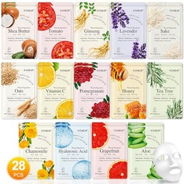KONEUK 28 Pack Sheet Face Masks Skincare, Hydrating Face Masks Suitable for Sensitive Skin, Bulk Facial Mask Gifts Set for Women Skin Care, Home Skinc