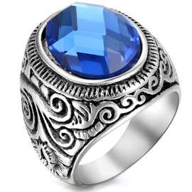 Flongo Men's Vintage Stainless Steel Statement Ring Celtic Knot Blue Glass Class Band, Size 15