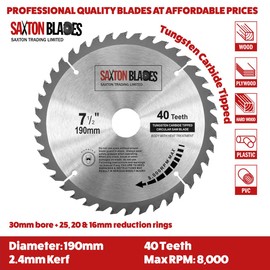 TCT190MXA 2x Saxton TCT Circular Wood Saw Blade 190mm Pack A for Bosch Makita Dewalt