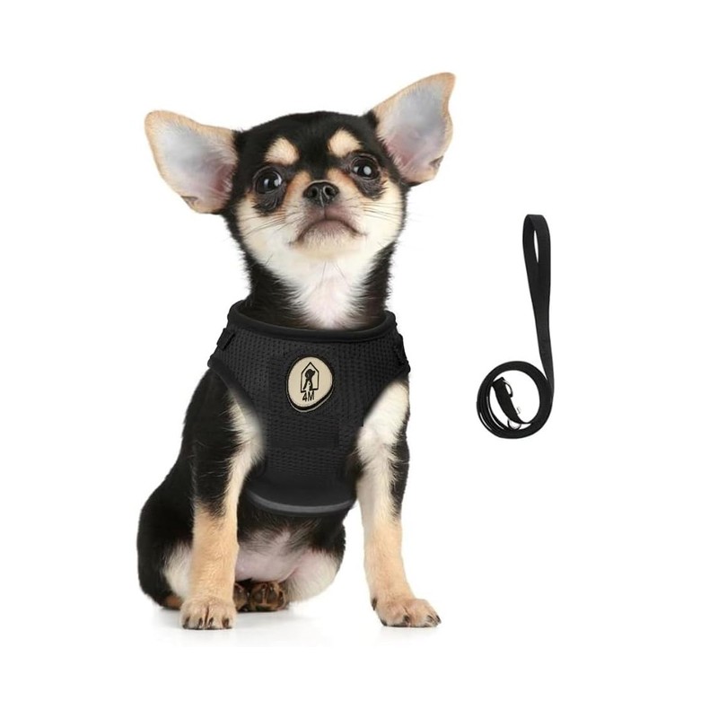 Cats and Dogs Vest Harnesses with Leash Reflective (Black, L)
