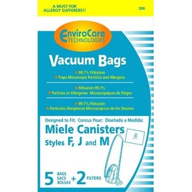 EnviroCare Miele Type F, J M (FJM) HEPA Cloth Vacuum Cleaner Dustbags 5 Bags & 2 Filters