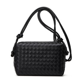 Sumrains - Bolsos cruzados tejidos para mujer: bolso de piel vegano, bolso pequeño tela a mano, bolso de hombro moderno, 1Negro, M