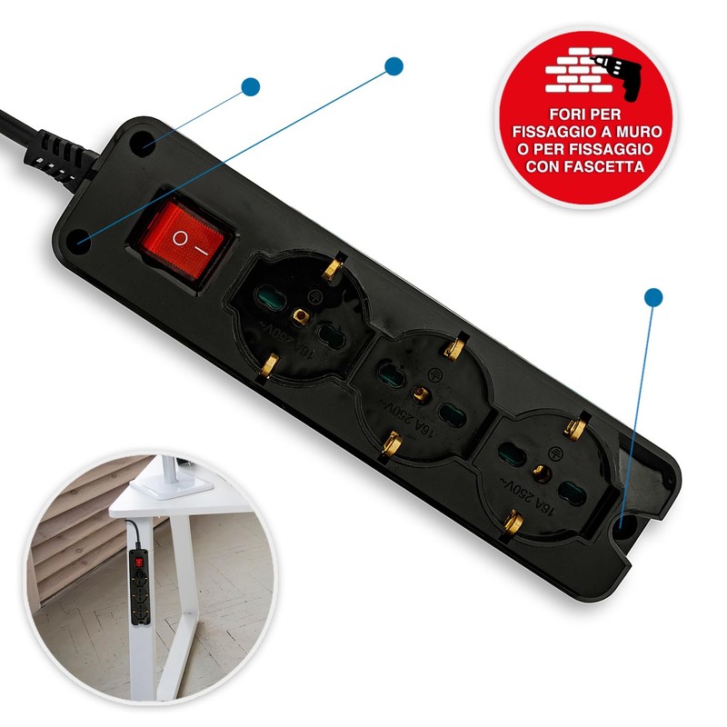 9-way power strip: 3 Schuko sockets + 6 two-value sockets