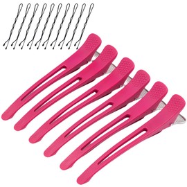 AFZH Dakar Hair Clips, Men Women Hairdresser Professional Bangs Hair Clips, No Traces, For Long Hair Blocking Clips, Large Hairpins, 2.0 inches (5 cm), 10 Pcs Black Pins (Rose Red)