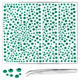 Self Adhesive Face Gems and Pearls for Makeup, Festival Jewels, Hair Gems, Rhinestone Stickers for Face, Eye, Makeup, Nail, Body, Crafts 3/4/5/6 mm 975Pcs (12.gem_DarkGreen)