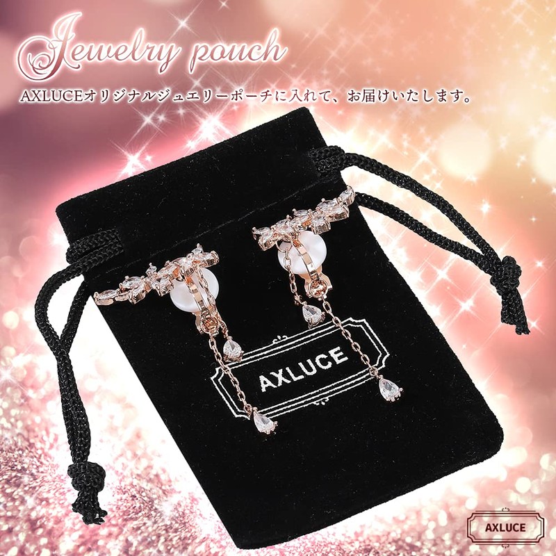 AXLUCE Women's Earrings, Cubic Zirconia, Fake Earrings, Pierced Style, Non-Hole
