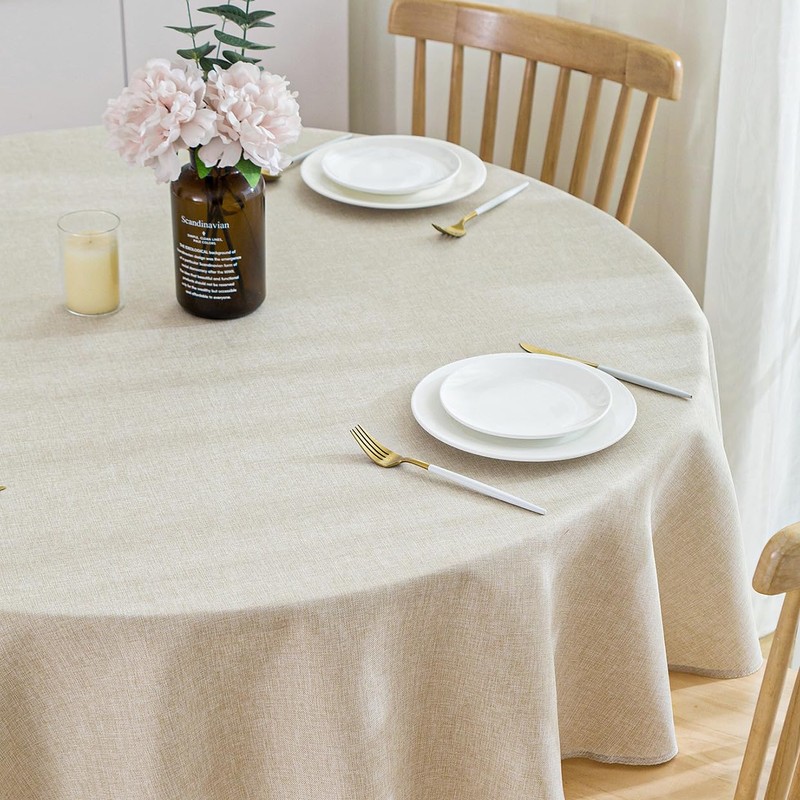 SPRICA Round Tablecloth 120cm Diameter Water Resistant Linen Texture Spill