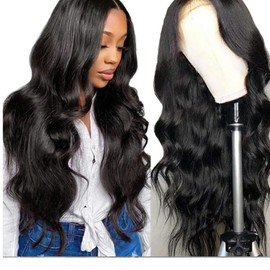 AiPliantfis Body Wave Human Hair Wig 5 x 5 Real Hair Wig Women's Glueless Human Hair with Natural Hairline Free Part Bleached Knot Brazilian Remy Hair 24 Inches