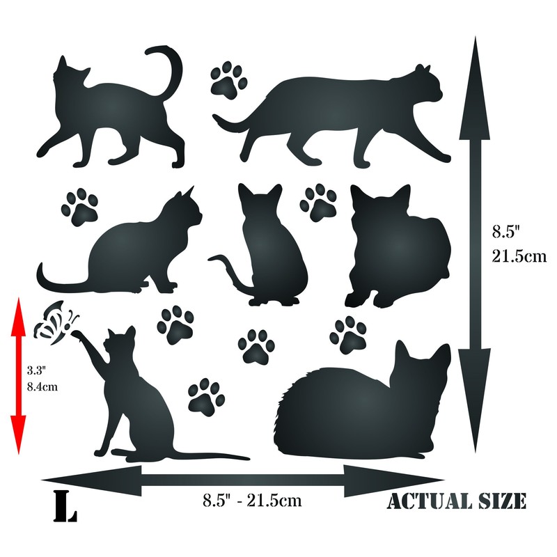 Cat Silhouette Stencil 21.5 x 21.5 (L) Reusable Animal Wall
