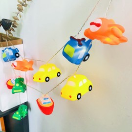 1.65M 10LED Transportation Tool Collection Shape String Light Airplane Helicopter Train Car Steamship Pendants Night Light for Wedding Christmas Kids Room Decoration (USB Powered, Transportation)