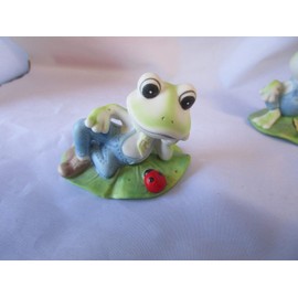 Vintage Homco Porcelain Frogs on Lily Pads Figurines No. 1447 New Condition