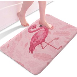 Pink Bathroom Rugs Cute Flamingo Modern Art Boho Bath Mat Soft Flannel Bath Rugs for Bathroom 17 x 29 Inches