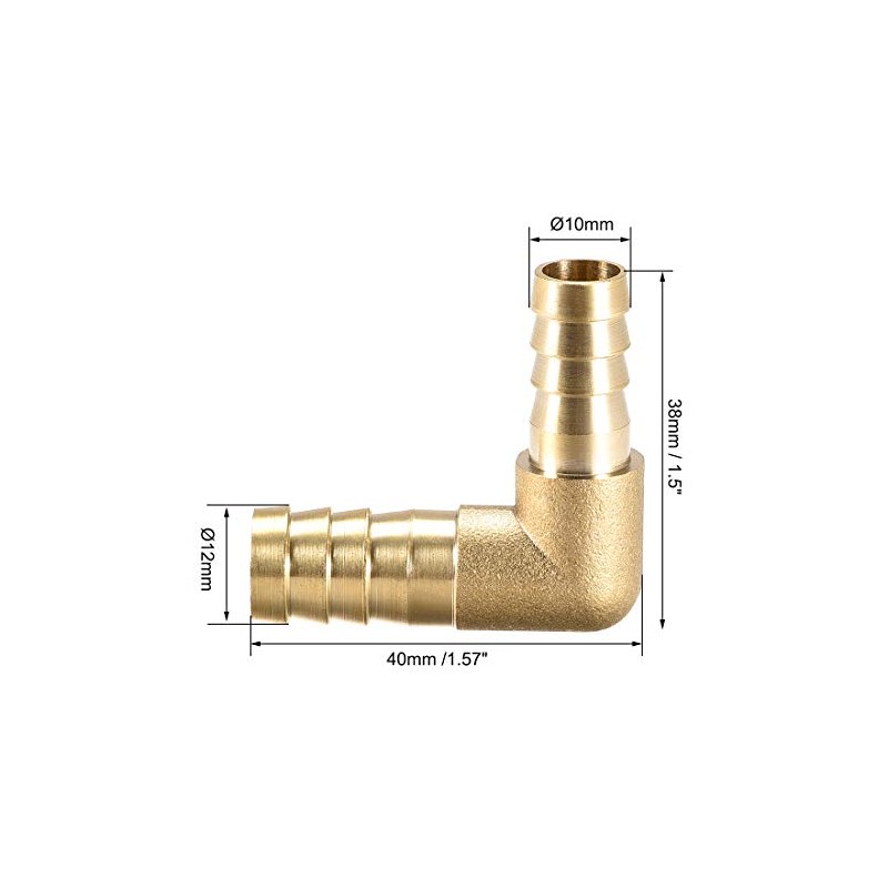 sourcing map 12mm to 10mm Barb Brass Hose Fitting 90