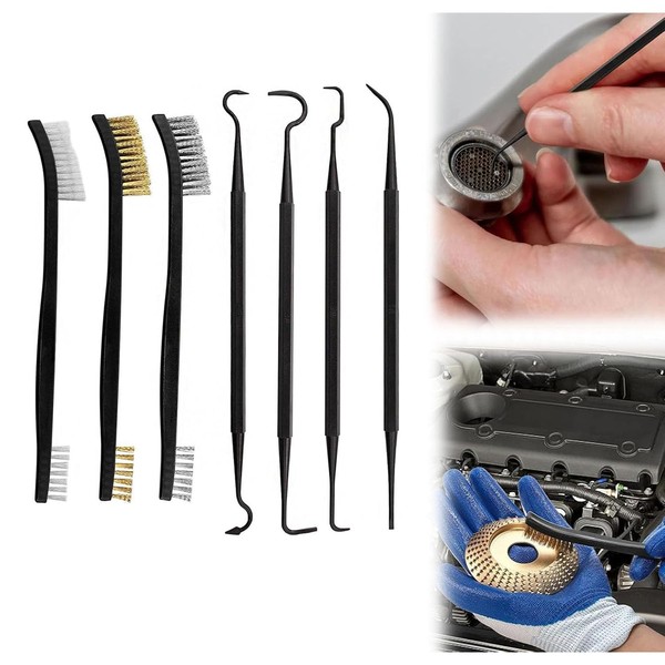 7-teiliges Mini-Drahtbürste & Pick-Kit,Pistolenreinigungsbürsten,Doppelseitige Messing-Kupfer-Nylon-Stahlbürste und Ploymer-Metall-Picks zum Reinigen von