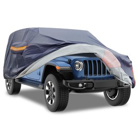 Car Cover Waterproof 4 Door, All Weather for Automobiles, Outdoor Full Exterior Cover Rain Sun UV Snowproof Protection with Zipper Cotton, Mirror Pocket for Jeep Covers Fits JK JL TJ YJ CJ