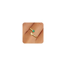 JIAOGE Initial Rings for Women Jewelry - S Initial Rings for Women Non Tarnish Gold Rings Adjustable Emerald Rings Stackable Thumb Pinky Birthstone Rings Anillos Para Mujer