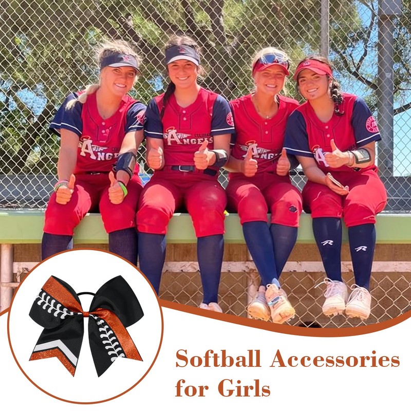 DEEKA 8" Softball Cheer Bows with Glitter Stitching Thread Cheerleader