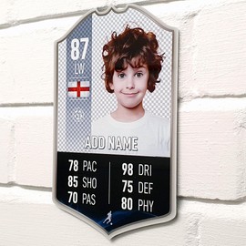 ShopQuality4U Add Your Own Picture Background - Printed Aluminium Metal Stats Card Personalise Shield sign 12cm x 20cm (120mm x 200mm) 4.72 x 7.87 Football Player Card