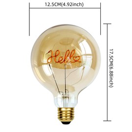 TIANFAN Vintage Edison Led Bulb Big Globe G40 Alphabet Led Bulb ”Hello” 4W Dimmable 110-130V E26 Decorative Light Bulb