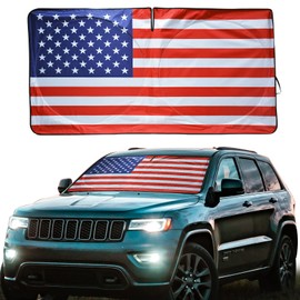 Car Windshield Sun Shade American Flag Design, KANCOKIT Foldable Car Front Window Sun Shield for SUV Truck Van, Keeps Your Vehicle Cool, Protects Dashboard from Fade and Cracks (59 x 33.5 Inch)