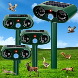 2026 Upgraded 4 Pack Solar Ultrasonic Animal Repeller Outdoor, Waterproof Bear Repellent Devices & Cat Deterrent for Yard, Ultrasonic Animal Repellent for Rabbit, Goose, Dog, Raccoon, Squirrel