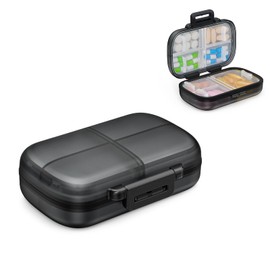 AUVON Pill Box 7 Days, 1 Pack Portable Pill Box with Ergonomic Closure System, Compact Travel Medicine Box 7 Days with 7 Deep Compartments for Fish Oils, Vitamins (Black)