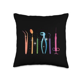 Assistant Hygienist Dental Doctor Dentistry Gift Dentist Tools Medical Mouth Tooth Dental Technician Teeth Throw Pillow, 16x16, Multicolor