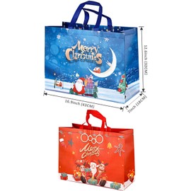 Large Non-woven Fabric Gift Bags: Christmas Tote Bags with Handle 2pcs Reusable Festive Design Gift Bags for Gift Delivering