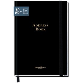 paper&you® Address Book A6+ with A-Z Index "Black Edition" Book for Contacts, Birthdays & Passwords - Sustainable & Climate Friendly